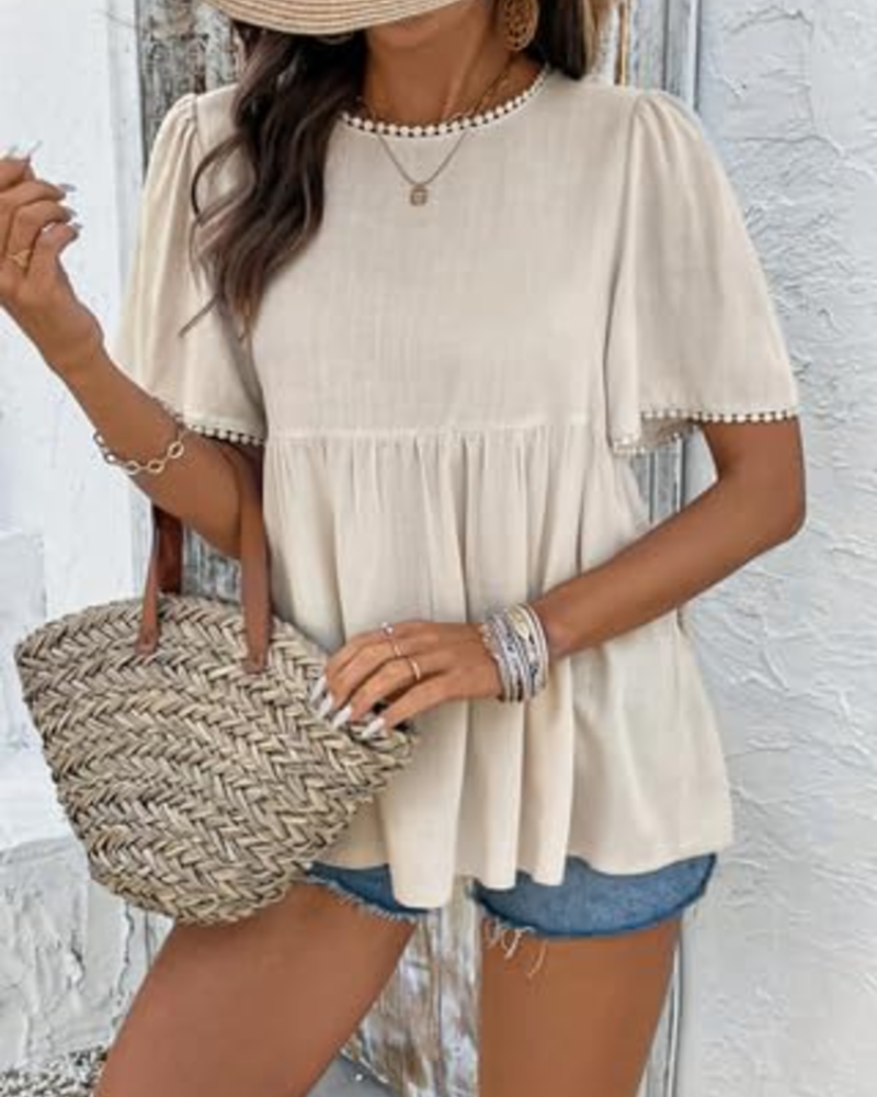 Binae Women's Pearl T-Shirt – Short Sleeve Round Neck Casual Summer Top