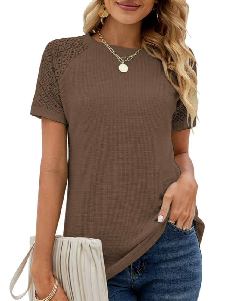 Baila Women's Lace T-Shirt – Short Sleeve Crew Neck Casual Loose Fit Summer Top
