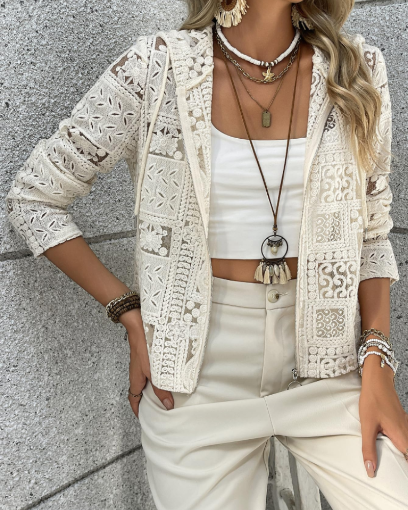 Chloe Women's Crochet Cardigan – Lightweight Knit Long Sleeve Open Front Summer Cover-Up