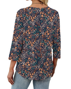 Camille Women's V-Neck Blouse – 3/4 Sleeve Pleated Summer Top Casual Beach Shirt