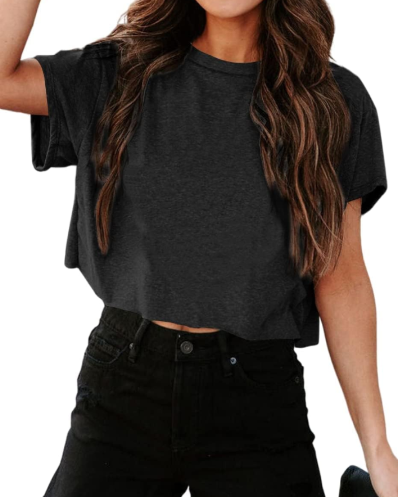 Zoe Women's Cropped Gym Top – Oversized Crew Neck Workout T-Shirt