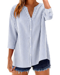 Sophie Women's Cotton Button Down Blouse – 3/4 Sleeve V-Neck Plaid Shirt