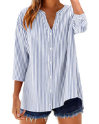 Sophie Women's Cotton Button Down Blouse – 3/4 Sleeve V-Neck Plaid Shirt