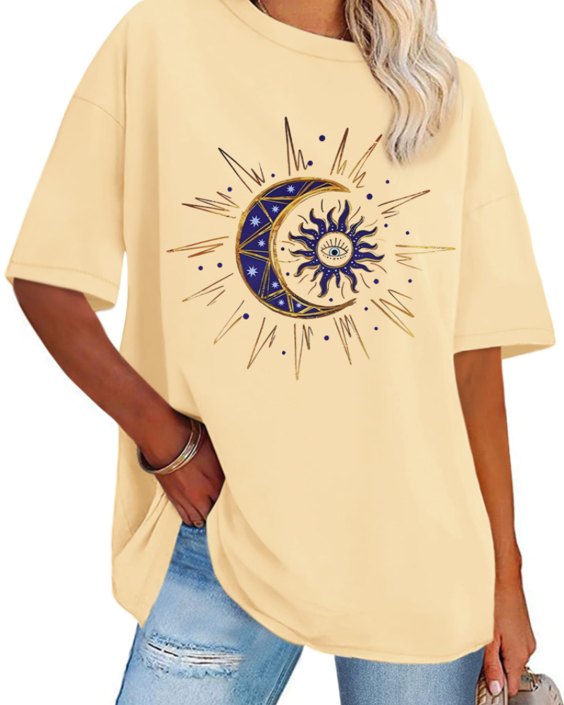 Mia Women's Oversized Graphic T-Shirt – Loose Fit Crew Neck Summer Tee