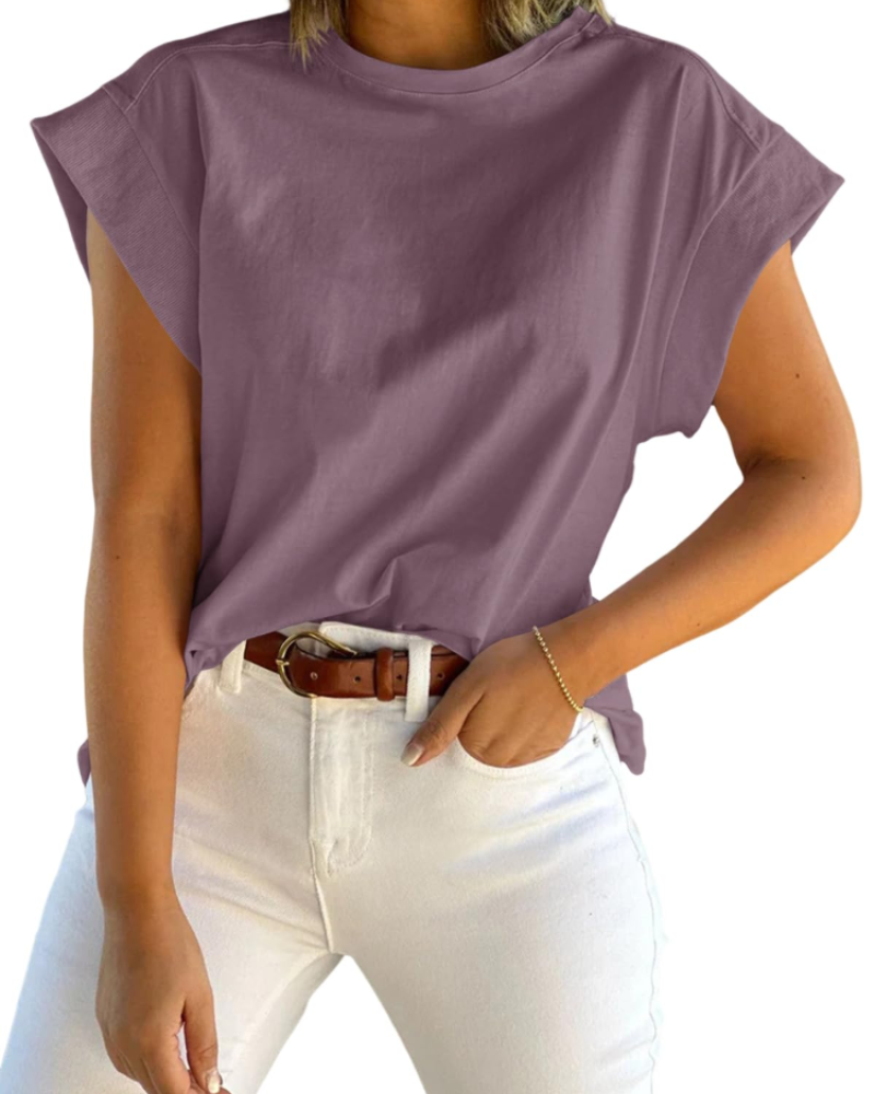 Ava Women's Cap Sleeve T-Shirt – Loose Fit Crew Neck Summer Top