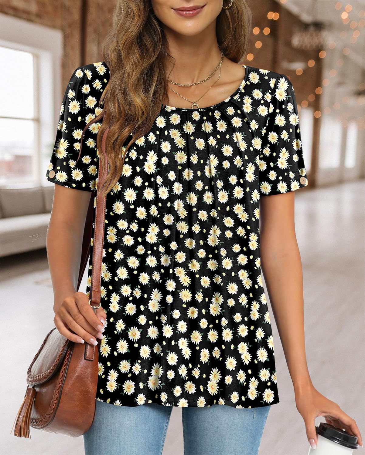 Fairy Women's Casual Blouse – Short Sleeve Flowy Tunic Top for Leggings
