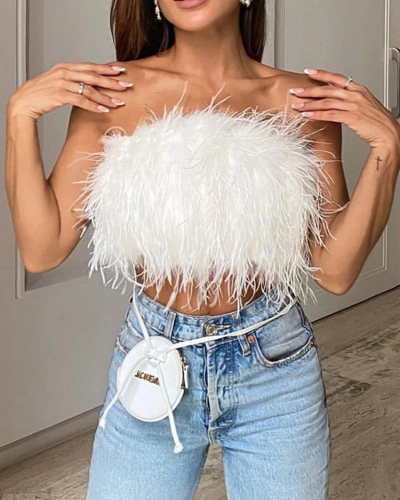 Isadora Women's Feather Bandeau Top – Strapless Elegant Party & Festival Top