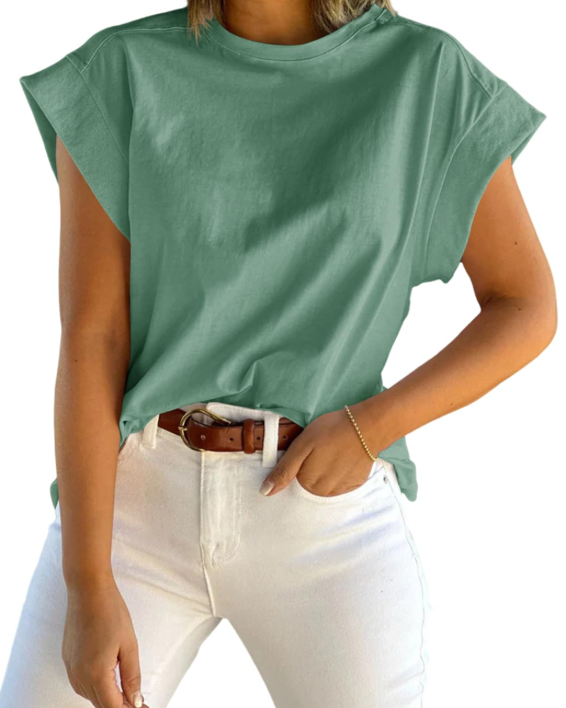 Ava Women's Cap Sleeve T-Shirt – Loose Fit Crew Neck Summer Top