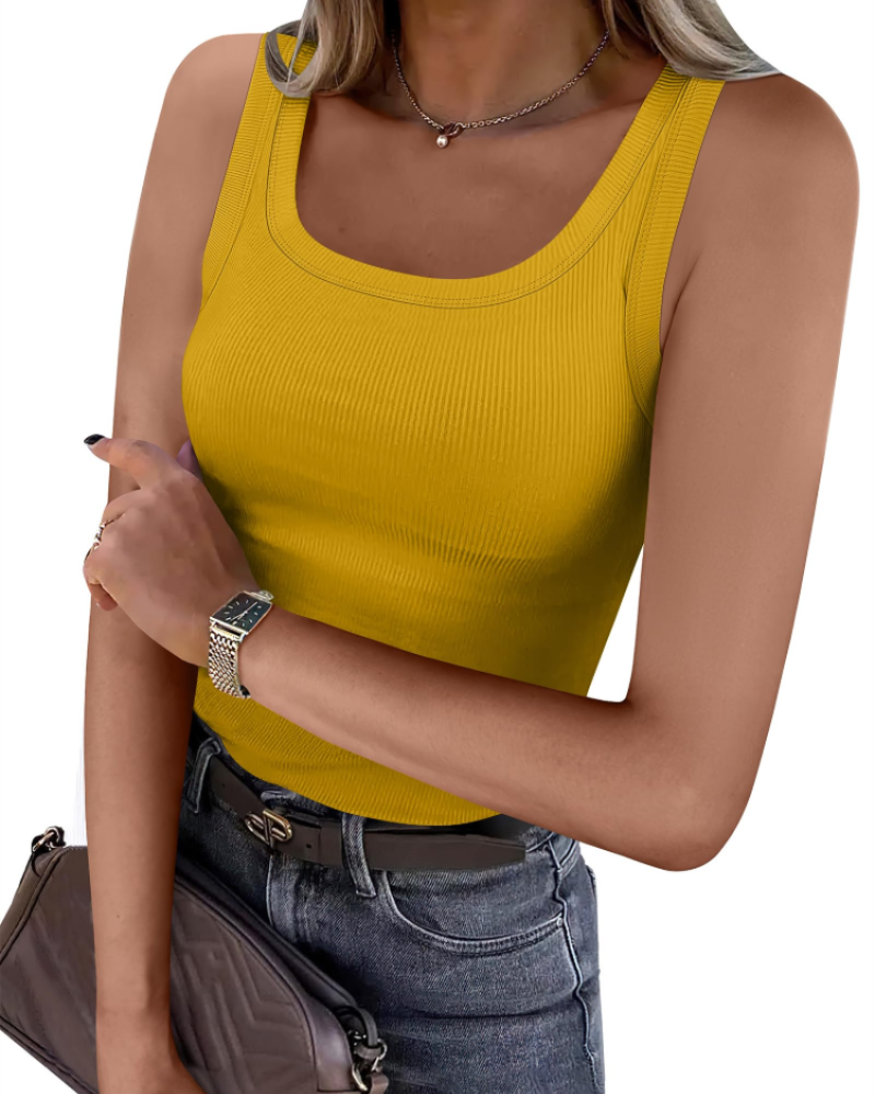 Grace Women's Ribbed Tank Top – Fitted Sleeveless Scoop Neck Summer Shirt