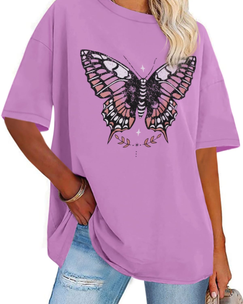Mia Women's Oversized Graphic T-Shirt – Loose Fit Crew Neck Summer Tee