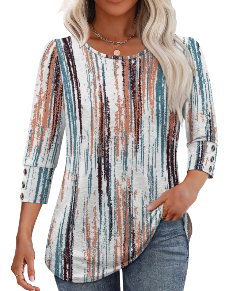 Hannah Women's Button Blouse – 3/4 Sleeve Casual Summer Top for Beach & Vacation