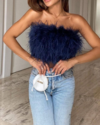 Isadora Women's Feather Bandeau Top – Strapless Elegant Party & Festival Top