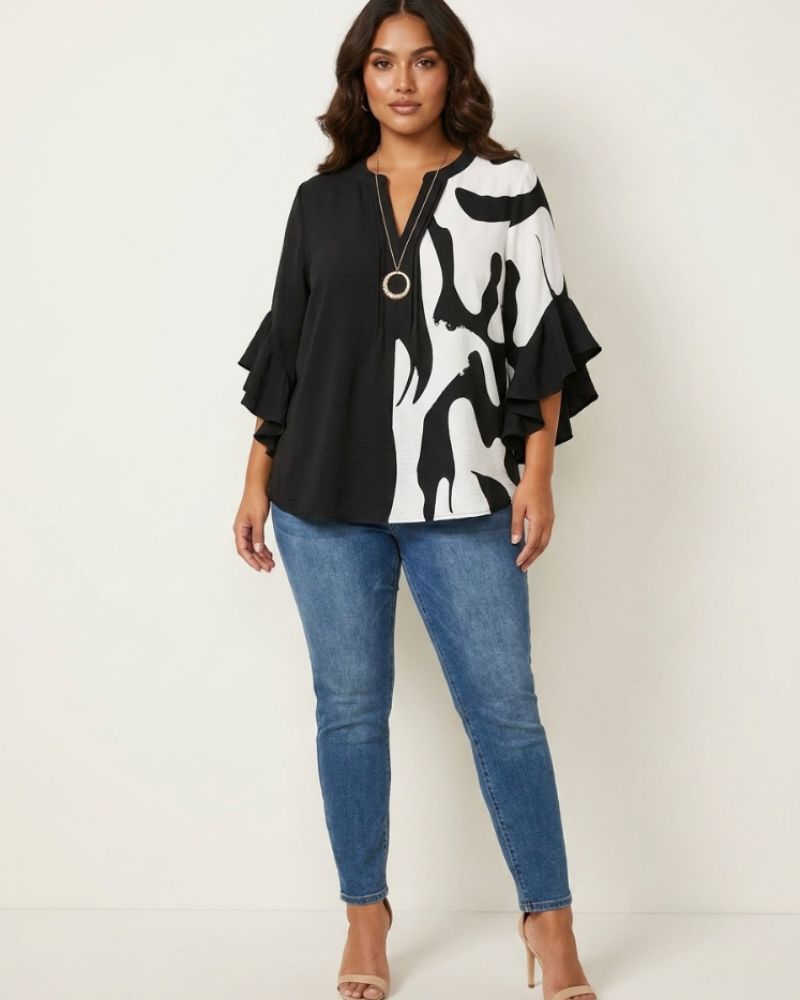 Morag Women's Floral Blouse – V-Neck Flutter Sleeve Smart Casual Top