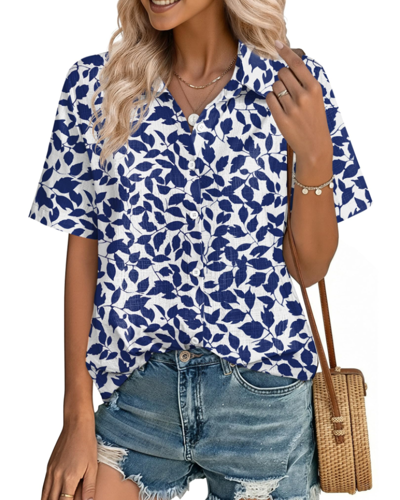 Charlotte Women's Cotton Linen Blouse – V-Neck Button Down Summer Shirt