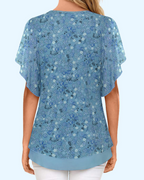 Breelyn Women's Mesh Blouse – Double Layer V-Neck Flounce Sleeve Elegant Summer Top