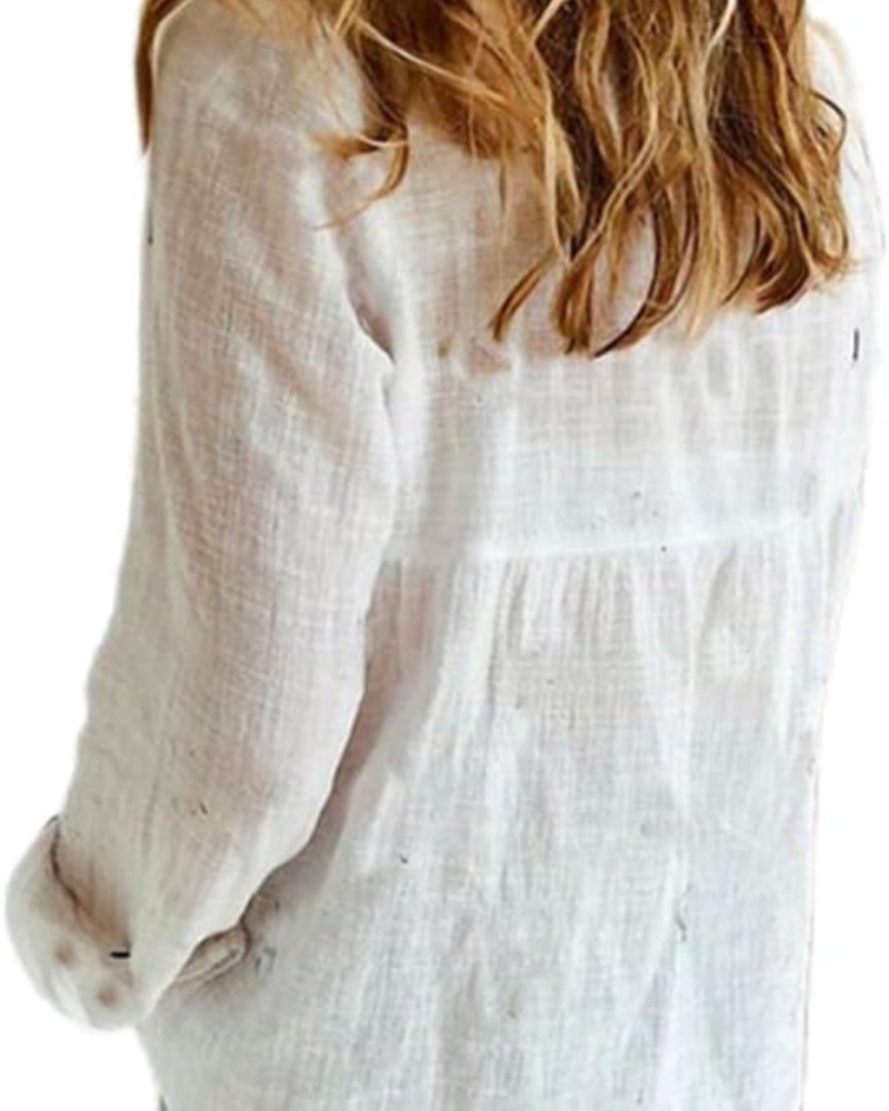 Fiamma Women's Button-Down Shirt – Long Sleeve V-Neck Lightweight Loose Fit Blouse