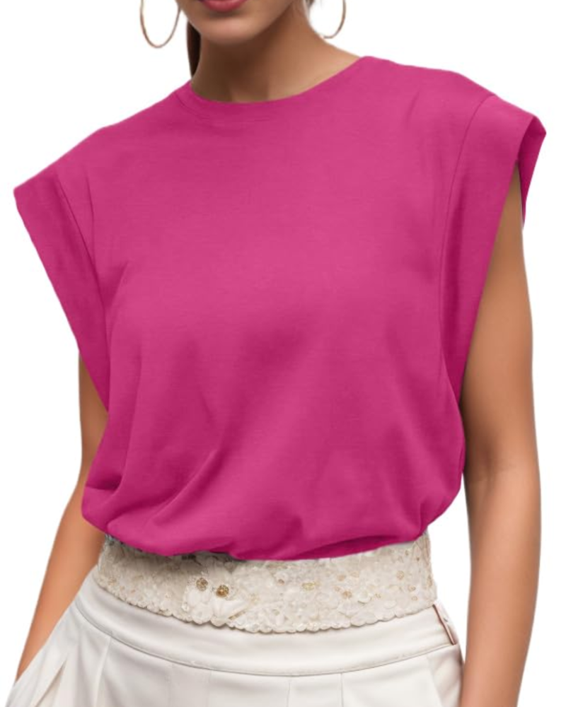 Fionna Women's Cotton T-Shirt – Cap Sleeve Loose Fit Crew Neck Summer Top