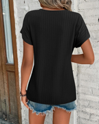 Freda Women's V-Neck Blouse – Short Sleeve Casual Loose Fit Summer Top