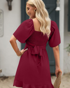 Ava Women's Wrap Mini Dress – V-Neck Smocked Waist Wedding Guest Dress