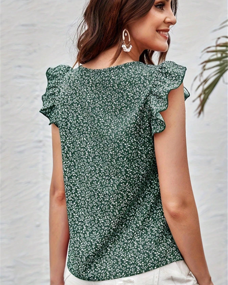 Filomena Women's Floral Blouse – V-Neck Ruffle Cap Sleeve Casual Summer Top