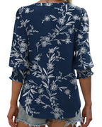 Isabella Women's V-Neck Blouse – 3/4 Sleeve Top with Smocked Cuffs Casual Elegant Fit
