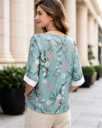 Brilynn Women's Floral Blouse – Short Sleeve Round Neck Casual Spring Summer Top