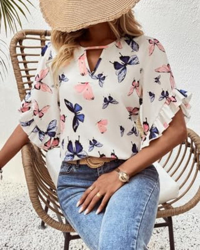 Bhumika Women's Floral Blouse – Short Sleeve Round Neck Loose Fit Summer Top