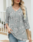 Blair Women's V-Neck Blouse – 3/4 Sleeve Pleated Casual Summer Top Loose Fit