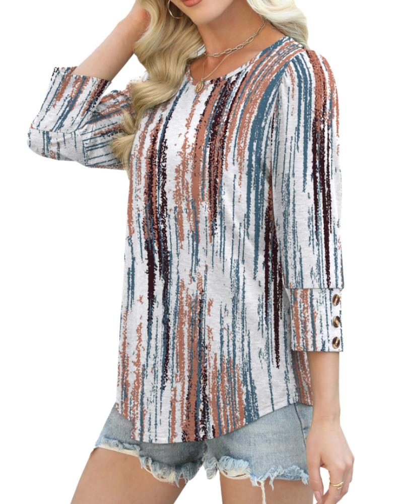 Hannah Women's Button Blouse – 3/4 Sleeve Casual Summer Top for Beach & Vacation