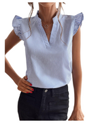 Bahsira Women's Striped Blouse – Ruffle Cap Sleeve V-Neck Casual Summer Work Top