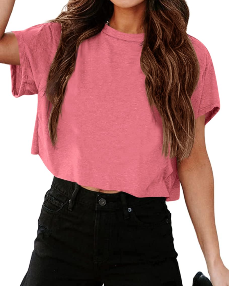 Zoe Women's Cropped Gym Top – Oversized Crew Neck Workout T-Shirt