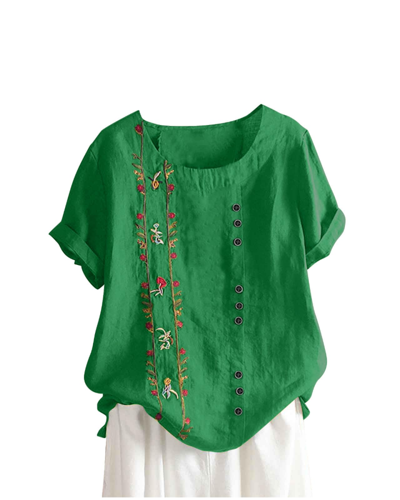 Amelia Women's Linen Blend Blouse – Floral Cotton Linen Summer Top
