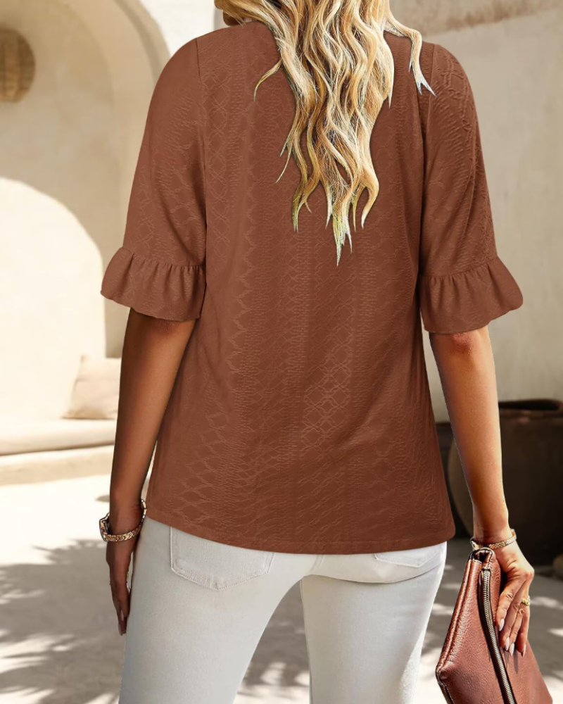 Brynlee Women's Ruffle Blouse – Half Sleeve Square Neck Elegant Summer Tunic Top