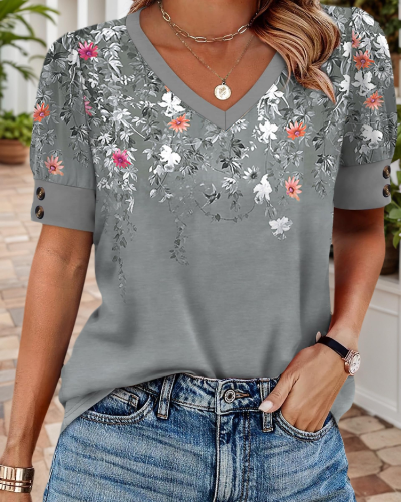 Grace Women's V-Neck Blouse – Short Sleeve Casual Summer Top Lightweight Loose Fit