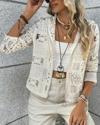 Chloe Women's Crochet Cardigan – Lightweight Knit Long Sleeve Open Front Summer Cover-Up