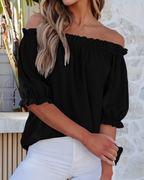 Sophia Women's Off-Shoulder Blouse – Puff Sleeve Dressy Casual Summer Top