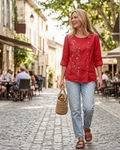 Amelia Women's Linen Blend Blouse – Floral Cotton Linen Summer Top