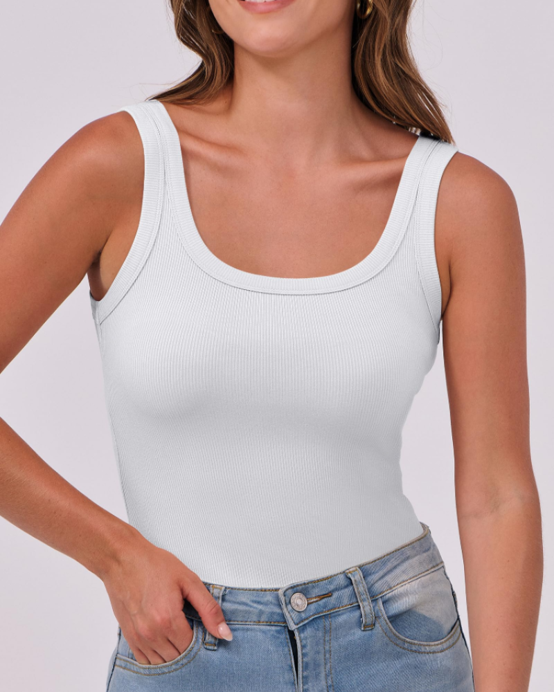 Grace Women's Ribbed Tank Top – Fitted Sleeveless Scoop Neck Summer Shirt