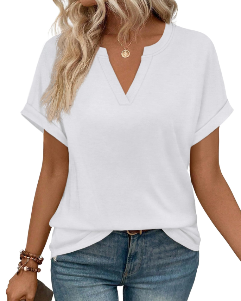 Emily Women's V-Neck Blouse – Casual Short Sleeve Summer Tunic Top
