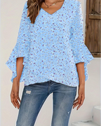 Bertha Women's Floral Blouse – V-Neck 3/4 Bell Sleeve Ruffle Summer Top