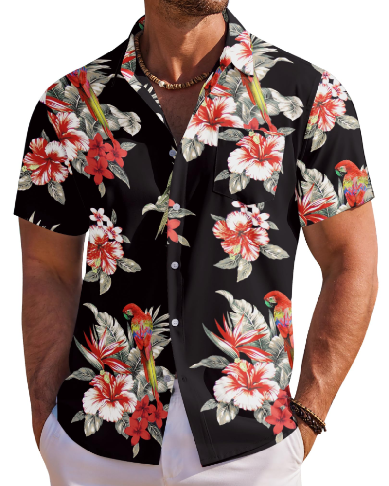 Jake Men's Hawaiian Shirt – Floral Tropical Short Sleeve Beach Button Down