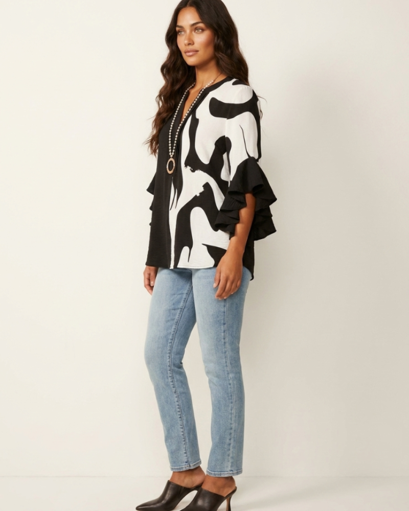 Morag Women's Floral Blouse – V-Neck Flutter Sleeve Smart Casual Top