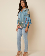 Morag Women's Floral Blouse – V-Neck Flutter Sleeve Smart Casual Top