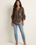 Morag Women's Floral Blouse – V-Neck Flutter Sleeve Smart Casual Top
