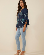Morag Women's Floral Blouse – V-Neck Flutter Sleeve Smart Casual Top