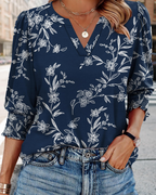 Isabella Women's V-Neck Blouse – 3/4 Sleeve Top with Smocked Cuffs Casual Elegant Fit