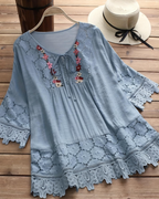 Delilah Women's Boho Blouse – Floral Embroidered V-Neck Top with Bell Sleeves