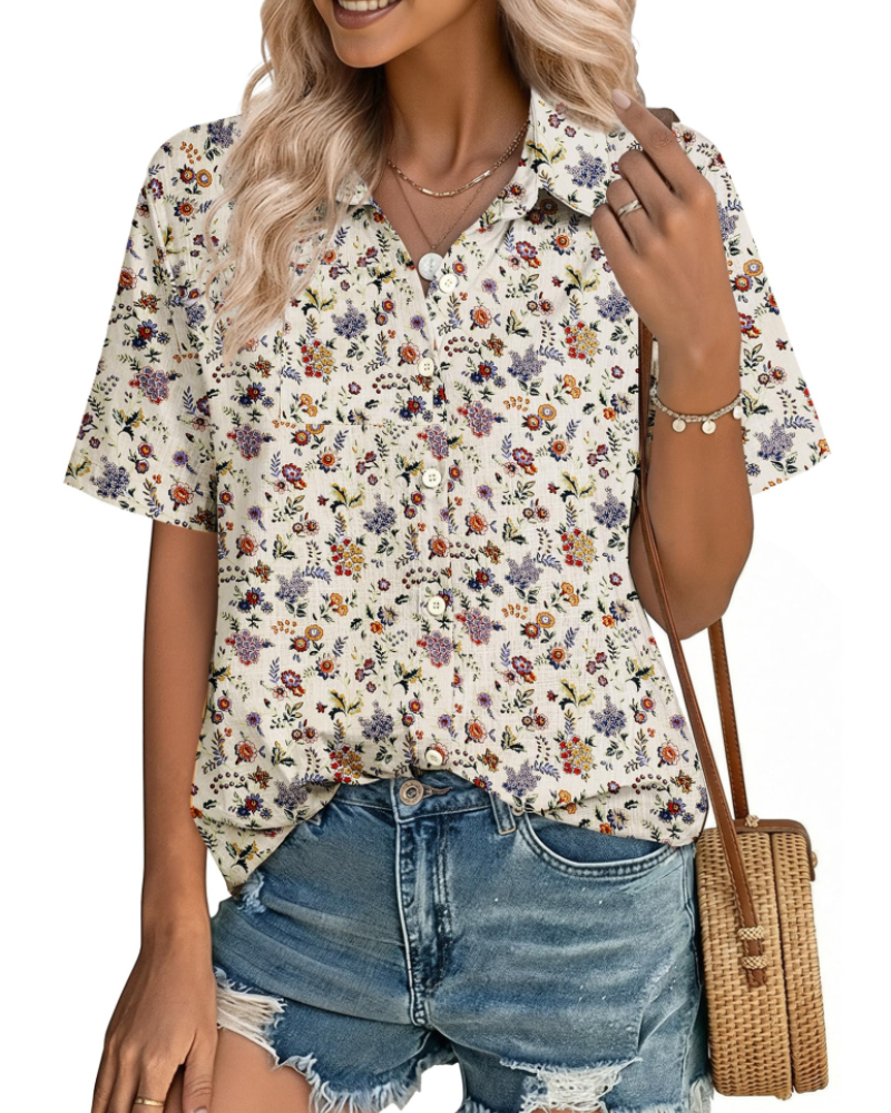 Charlotte Women's Cotton Linen Blouse – V-Neck Button Down Summer Shirt