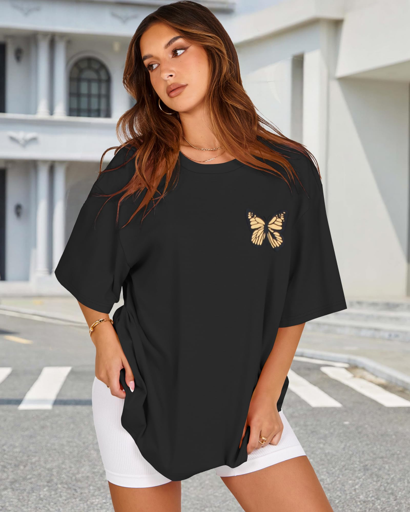Mia Women's Oversized Graphic T-Shirt – Loose Fit Crew Neck Summer Tee