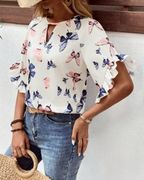 Bhumika Women's Floral Blouse – Short Sleeve Round Neck Loose Fit Summer Top